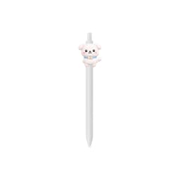 A custom white pen with a cute dog-shaped topper, featuring a collar and a bone detail. It has a logo on the body.