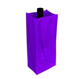 A drink bottle bag in vibrant purple with a rope handle, designed to hold a single bottle. Features a logo.