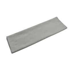 A grey quick dry towel with a smooth surface and stitched edges, featuring a small logo.