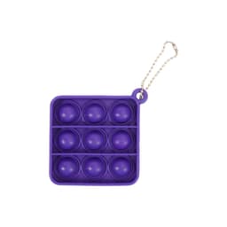 A purple Square Fidget Keychain with a textured surface of ten popping bubbles, attached to a silver bead chain.