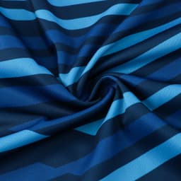A 100% polyester fabric featuring blue stripes of varying shades, suitable for sublimation printing.