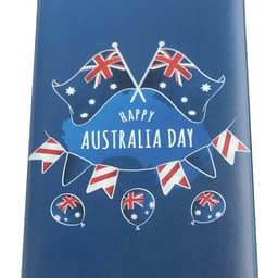 A blue power bank featuring decorative Australian flags, balloons, and a "Happy Australia Day" graphic.