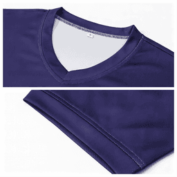 A purple unisex long-sleeve V-neck shirt made of micro mesh fabric, featuring a subtle branding logo.