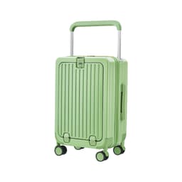 A green hardside suitcase with a textured design, retractable handle, and wheels for easy mobility.