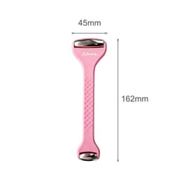 A pink ice massager roller with double heads, featuring a textured handle and a logo. Dimensions are 45mm by 162mm.