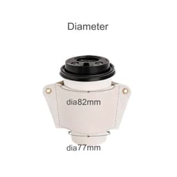 A drink bottle holder in light cream leather, featuring an acrylic strap and a logo, designed for various bottle diameters.