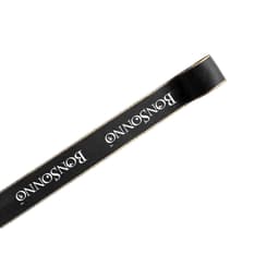 A black ribbon with gold edges, featuring a logo, and measuring 22mm in width.