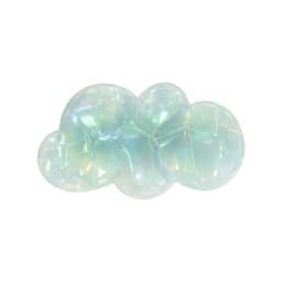 An iridescent alligator hair clip in a soft cloud shape, featuring shades of pastel blue and green.