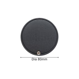 A round black makeup mirror with a diameter of 80mm, featuring a sleek leather-like texture.