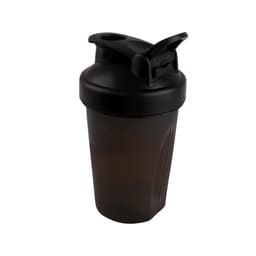 A drink bottle in a dark grey-black colour, featuring a flip-top lid and a logo. Capacity of 400ml.