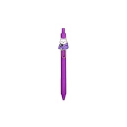 A purple acrylic pen featuring a cat design on the clip and a branding logo.