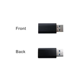 A USB data blocker in black, showcasing the front and back views of the device.