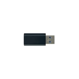 A USB data blocker in black and silver, featuring a USB-A and USB-C connector.