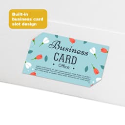 A4 full colour presentation folder with a built-in slot for a business card, featuring a floral design.