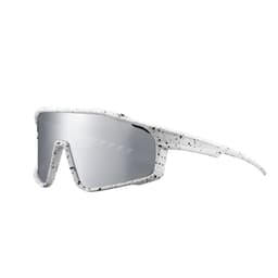 Classic sport glasses in white with a speckled pattern and reflective lenses. Features a distinctive, modern design.