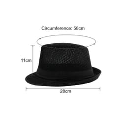 A black mesh breathable top hat with a wide brim and decorative band, featuring dimensions of 58cm circumference and 11cm height.