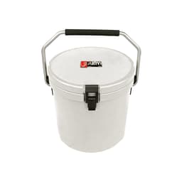 A white 12L ice bucket with a black handle and a logo on the lid.