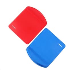 A rectangular gel pad set in red and blue, featuring a smooth surface and a curved edge for comfort.