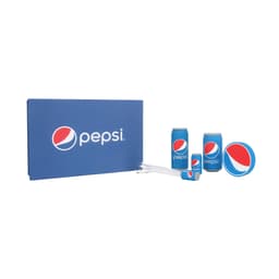 A drink bottle gift set featuring blue containers, a branded box, and white straws. Includes multiple Pepsi-themed items.