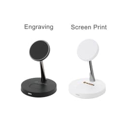 A black and a white MagSafe 2-in-1 wireless charger on a flat surface, each with a circular charging pad.