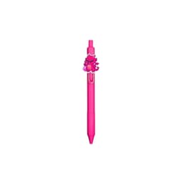 A pink acrylic pen featuring a dragon character clip and a branding logo on the body.