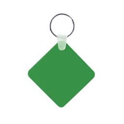 A green square keyring with a metal ring for attachment. Ideal for personalising keys.