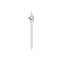 A white acrylic pen featuring a cute bunny design as a clip. It has a smooth finish and a logo.