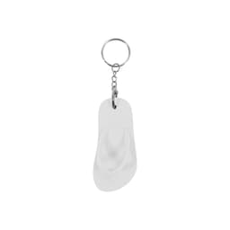 A white thongs-shaped keyring with a silver chain and keyring attachment.