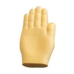 A palm-shaped stress reliever in soft yellow rubber, designed for stress relief and fun. It features a logo.