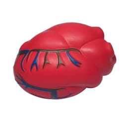 A red heart-shaped stress reliever featuring detailed blue and black veins, designed as a fun keyring accessory.