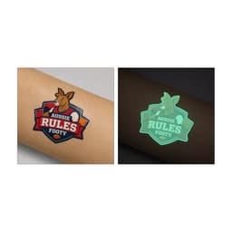Glow in the dark temporary tattoos featuring a kangaroo design with vibrant colours. The image displays both the regular and glowing versions.