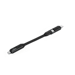 A black 100W 3-in-1 aluminium charging cable with a digital display and multiple connectors, featuring a logo.