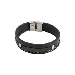 A multi-layer braided leather bracelet in black, featuring silver-tone accents and a sleek clasp.
