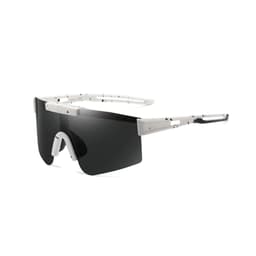 Frameless sports sunglasses in white with a black lens, featuring a modern design and a logo on the frame.