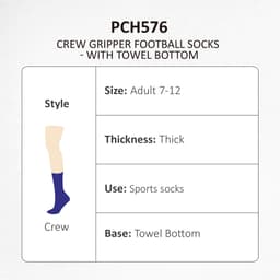 Crew Gripper football socks in navy with a towel bottom feature. Designed for adults, sizes 7-12, and thick in style.
