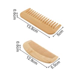 A bamboo small comb with a smooth finish, featuring two distinct styles and measurements. It has a natural wood colour.