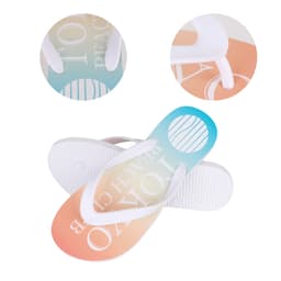 EVA Classic Thongs in a gradient of blue and orange, featuring a white strap and a circular logo.