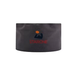 A dark grey chef skull cap featuring a logo with orange and black elements.