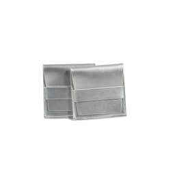 A silver PU leather flip jewelry pouch featuring a secure strap and soft texture, with two pouches in the image.