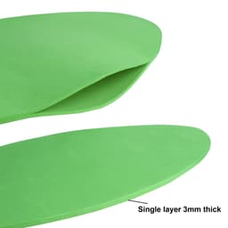 A green foam mitt with a single layer, approximately 3mm thick, positioned to show its edge.