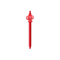 A red pen featuring a cute elephant design with a bow on top and a branded logo.