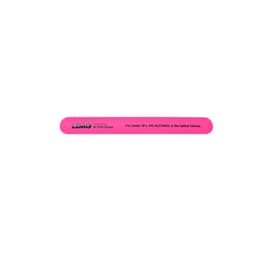 A pink silicone slap band featuring a branding logo and a safety message regarding alcohol for under 18s.
