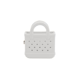 A white mini EVA bag clip with a textured finish and holes, featuring a small handle. It has a simple logo.