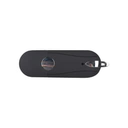 A black Aster Flash Drive with a metallic silver clip for easy attachment, featuring a sleek oval design.