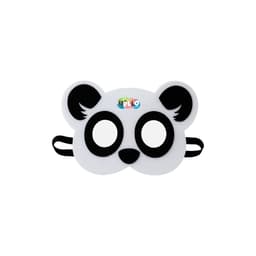 A panda-themed felt mask in black and white, featuring two eye holes and an elastic strap for wearing.
