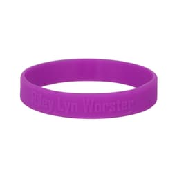 A purple embossed wristband featuring a logo, designed for exhibitions and events.
