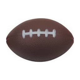A brown rugby-shaped stress reliever with white laces, featuring a textured surface, displayed against a plain background.