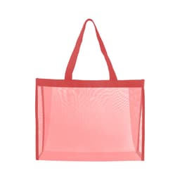 A transparent mesh tote bag with a red frame and straps. The bag features an open design without visible contents.
