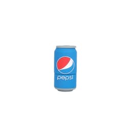 A blue drink bottle resembling a Pepsi can, featuring a logo and grey accents.