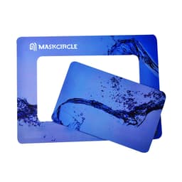 Custom shaped fridge magnets in blue, featuring a design with water splashes. Includes a logo.